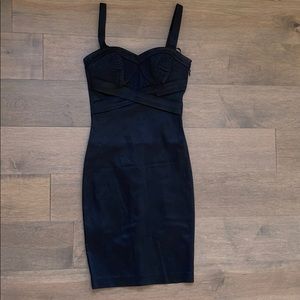 Form fitting thick satin black dress